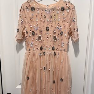 Lace & Beads Blush Babydoll Dress - Large